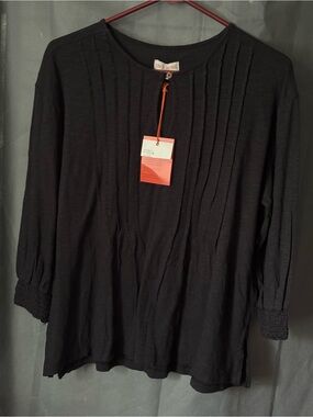 NWT Womens Knox Rose Black 3/4 Sleeve Shirt Top Blouse Size M Cotton Blend
